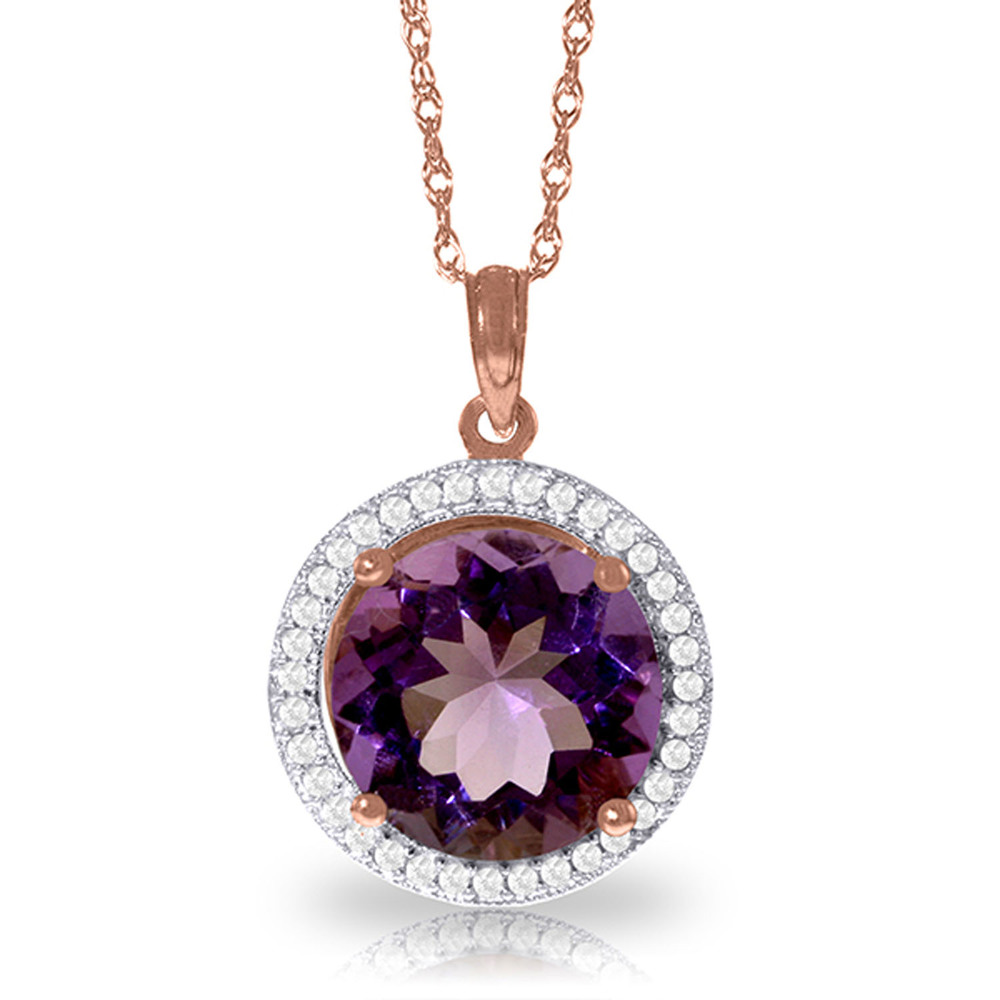 14K. SOLID GOLD NATURAL DIAMONDS & AMETHYST NECKLACE (Rose Gold)